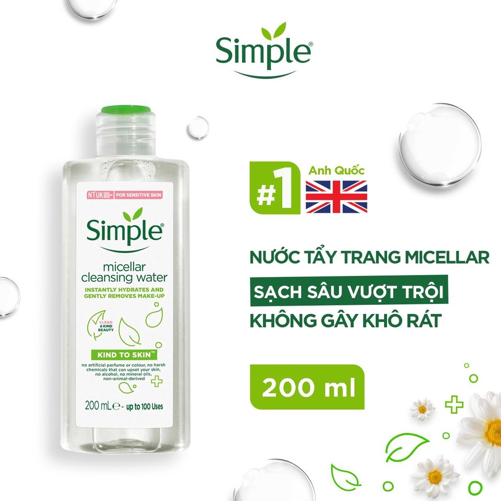 Nước Tẩy Trang Dịu Nhẹ Simple Kind To Skin Cleansing Micellar Water 200ml