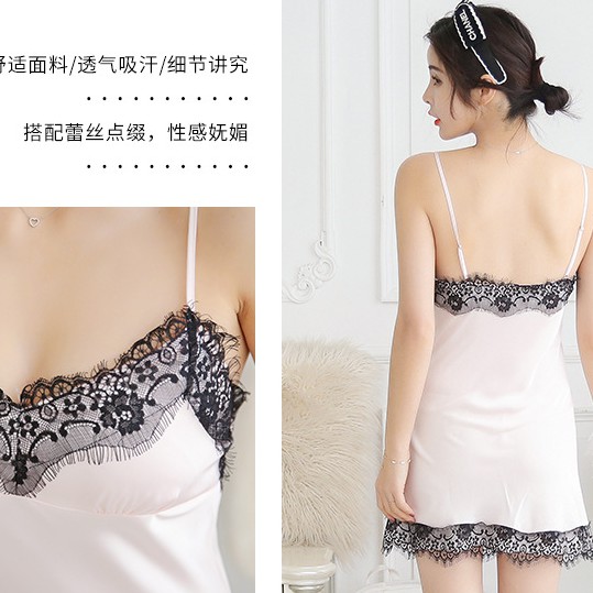 Váy ngủ lụa sexy AMUSE V38🔥SIÊU SALE🔥 Big size 40 tới 65kg hai dây phối chân ren gợi cảm cao cấp đồ ngủ đẹp giá rẻ | BigBuy360 - bigbuy360.vn