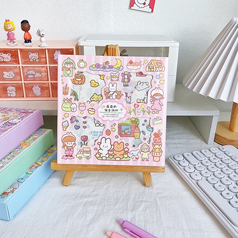 Sticker cute vintage trang trí dán sổ hộp 100 tấm hình dán sticker dễ thương STG01843