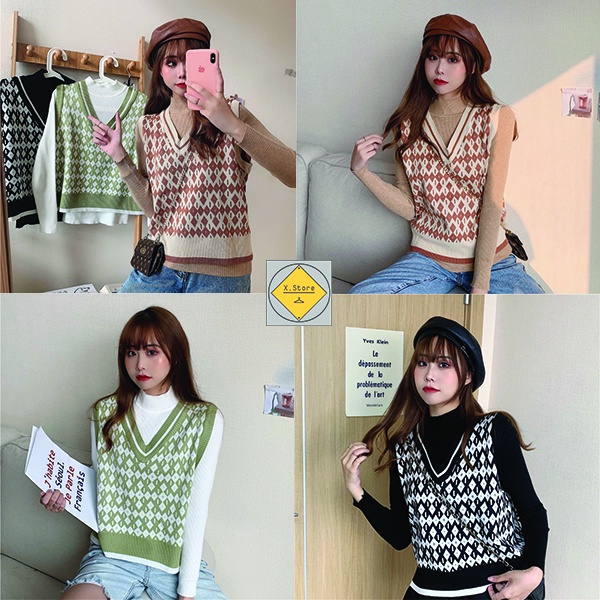 Áo Gile Len Họa Tiết Cổ V Có Ảnh Thật + Video Tự Chụp - Áo Thu Đông Chất Nỉ - Chất Xịn Unisex X.Store - Áo Dile HotHit