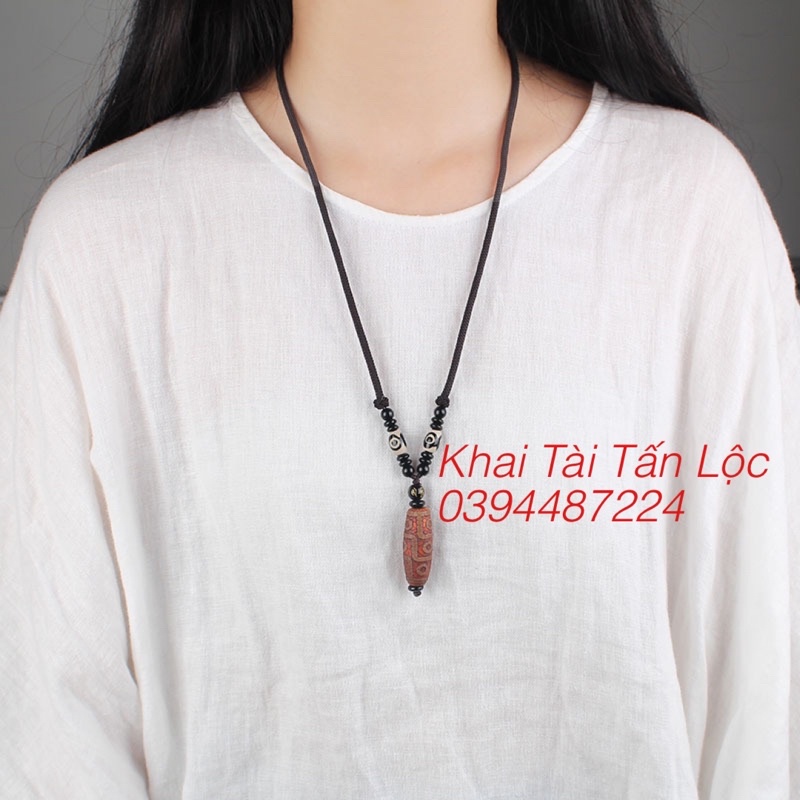 Mặt dây chuyền thiên châu Dzi Tây Tạng 9 mắt cho mệnh Hoả