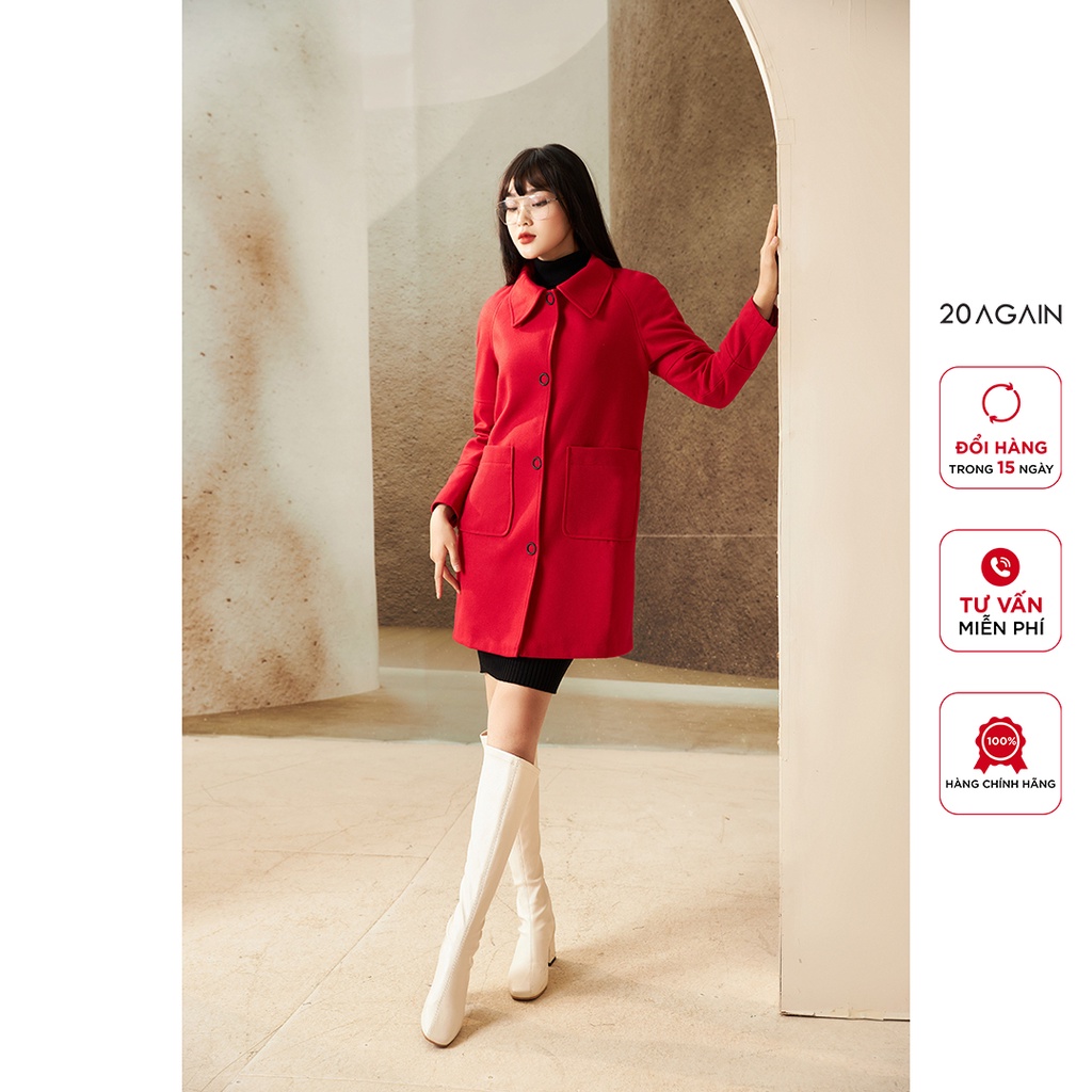 Áo khoác nữ dáng dài tay raglan 20AGAIN, hai túi ốp thời thượng, trẻ trung KDA2156 | BigBuy360 - bigbuy360.vn