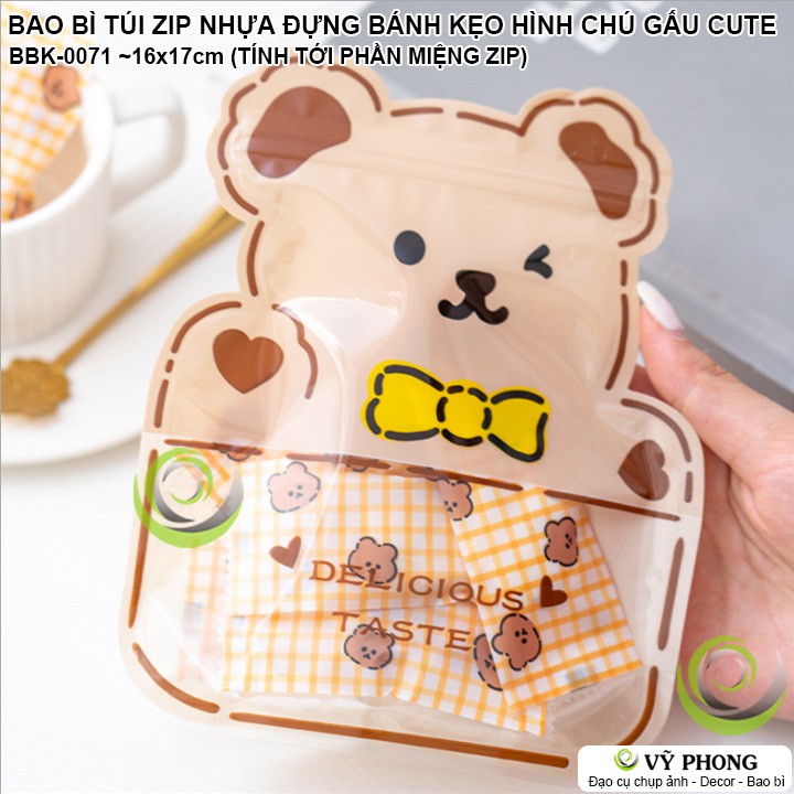 SET 10 BAO BÌ TÚI ZIP NHỰA ĐỰNG BÁNH KẸO HÌNH CHÚ GẤU CARTOON CUTE BBK-0071