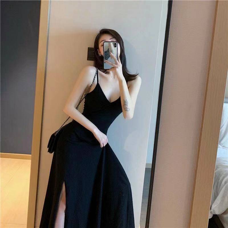 Korean dress hipster sexy back dresses 👗 waist slim slim bag hip white shoulder belt V collar open skirt