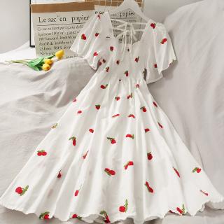Đầm dài dáng xòe eo cao in họa tiết dễ thương
