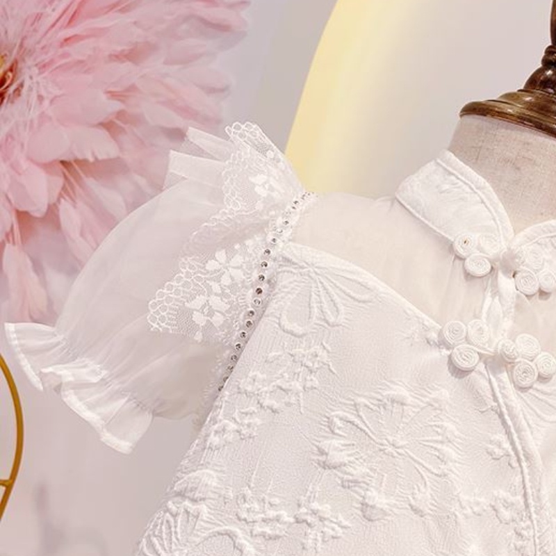 Đầm Sườn Xám Tay Ngắn Màu Trơn Phong Cách Trung Hoa Thời Trang Mùa Hè 2022 Dành Cho Bé Gái