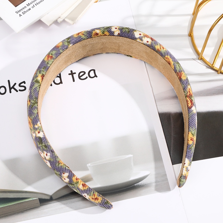 Băng đô vải nhung bản rộng in hoa thời trang Hàn Quốc cổ điển cho nữ