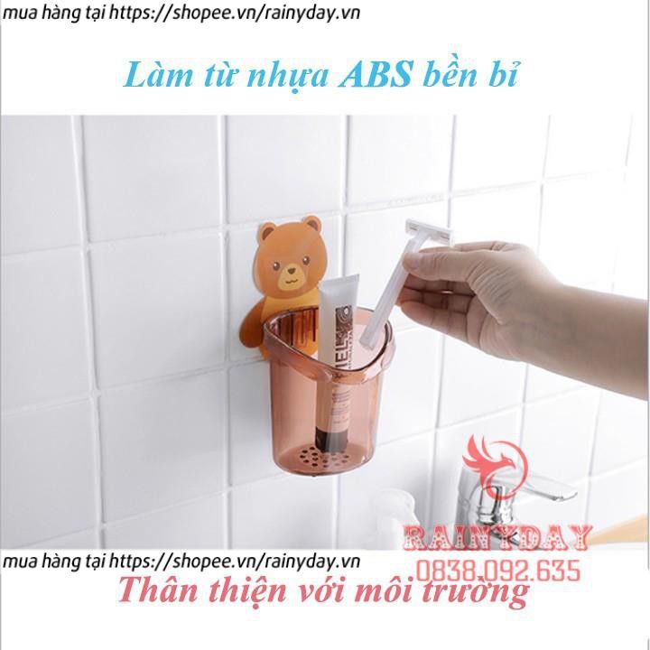 Cốc để đựng bàn chải và kem đánh răng, kệ giá treo đồ dán gắn tường cute dễ thương hình gấu