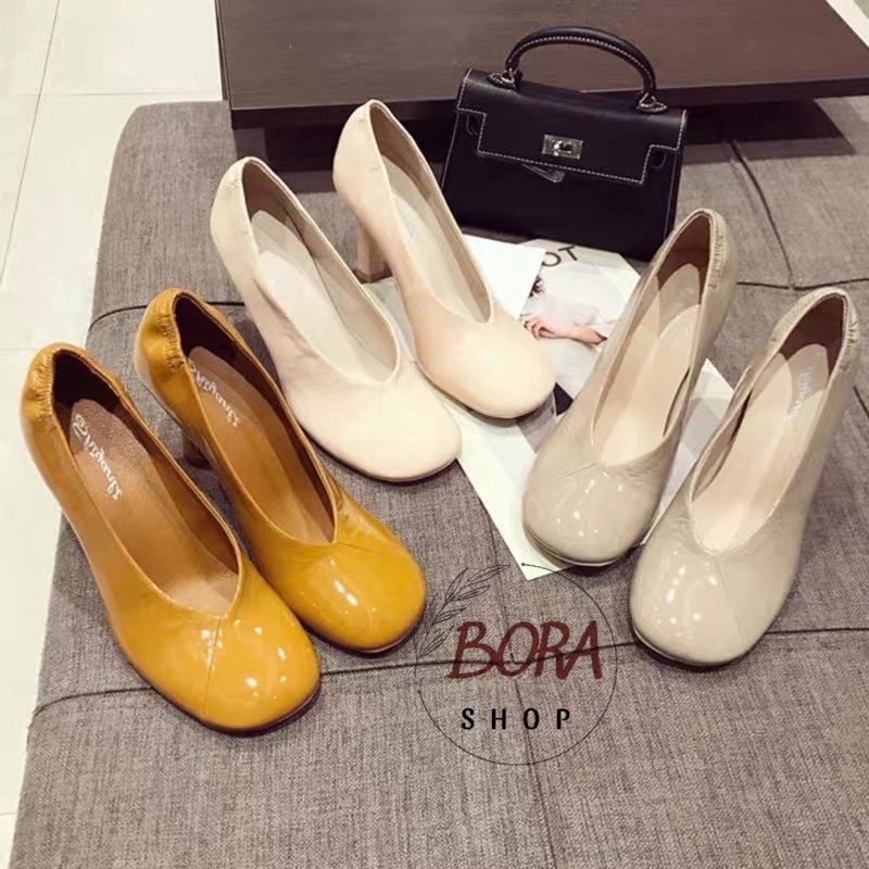 Giày cao gót retro nữ xuất xịn Hàn quốc BORA SHOP mũi tròn order