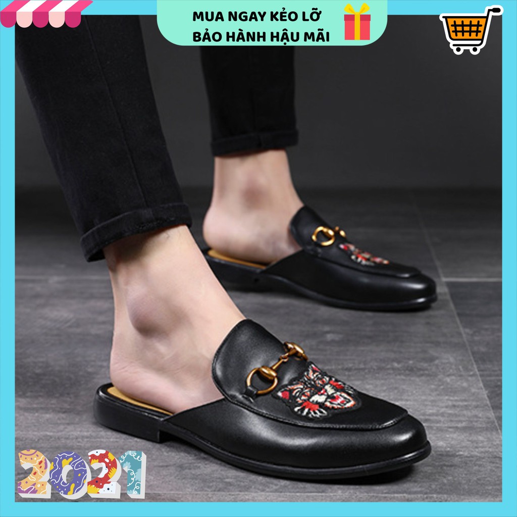 Giày sục nam cao cấp giá rẻ, Sục nam da họa tiết nổi bật hình cáo chất liệu da bò pu đế cao su đúc bền - Mã SC01 | BigBuy360 - bigbuy360.vn