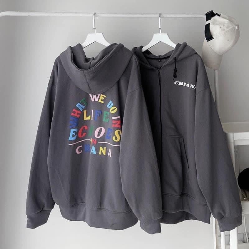 Áo Khoác Nỉ Ngoại CBIANA Màu Xám Form Rộng Unisex Nam Nữ