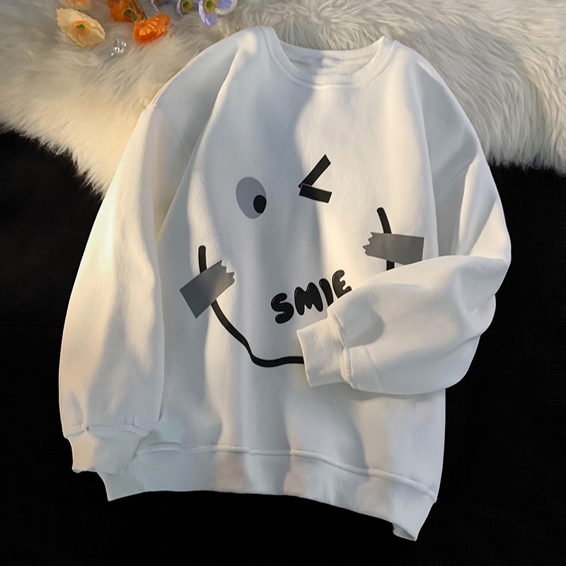 Áo thun ZHELIHANGFEI tay dài dáng rộng họa tiết in dễ phối đồ cho nữ