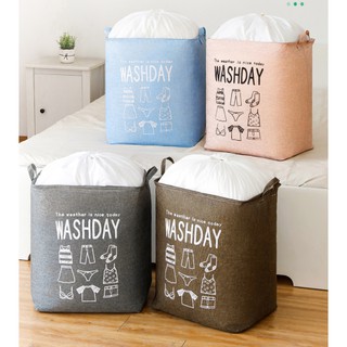 (Được chọn màu) Giỏ đựng quần áo, túi đựng chăn màn đa năng bằng vải linen có thể gấp gọn 75l