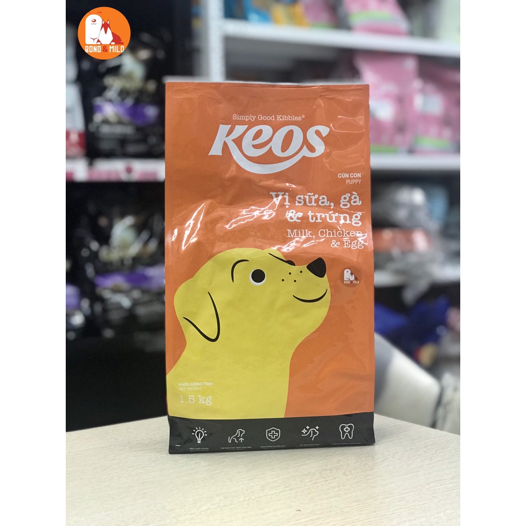 THỨC ĂN CHO CHÓ HẠT KEOS VỊ BÒ VÀ GÀ BAO 1,5KG - BONDMILO SHOP