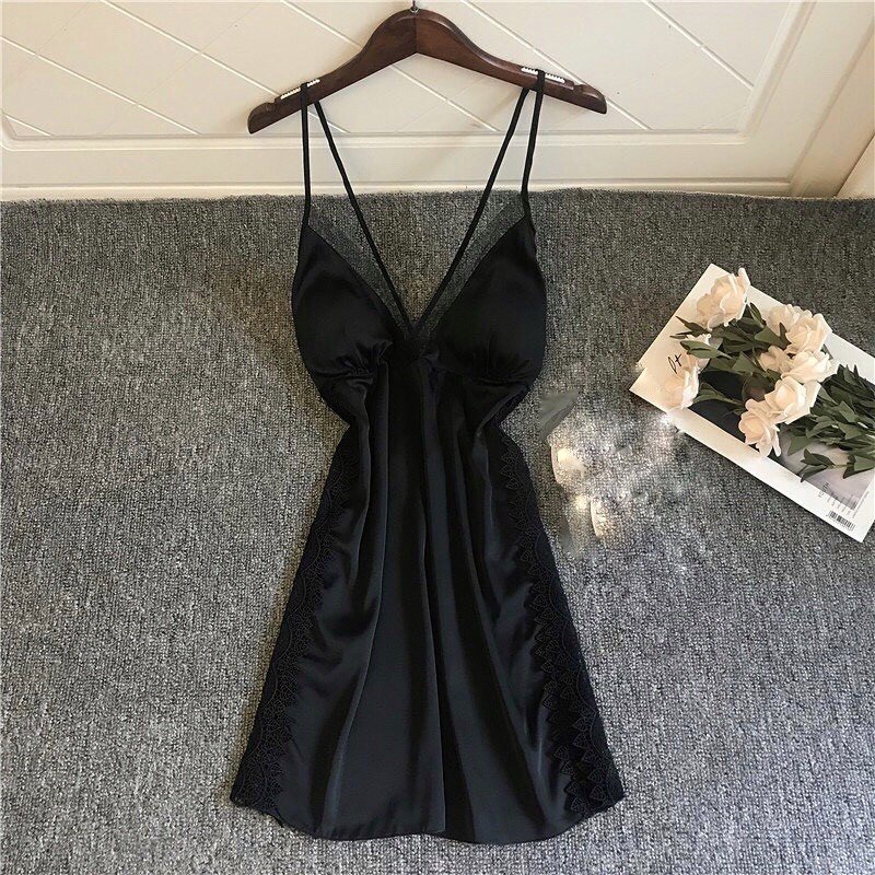 Đồ ngủ sexy / Đầm 2 dây phối ren eo, ngực phối lưới, chất liệu satin cao cấp loại 1, mềm mịn mát, freesize dưới 65kg Sex | BigBuy360 - bigbuy360.vn