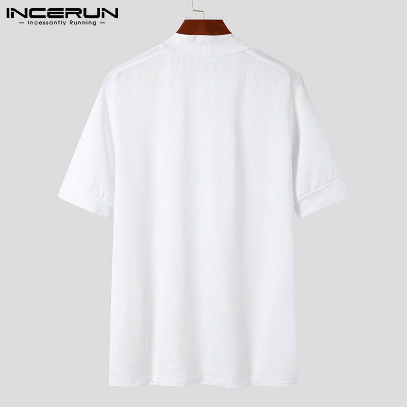 Áo thun INCERUN ngắn tay màu trơn phong cách đơn giản cho nam mặc thường ngày