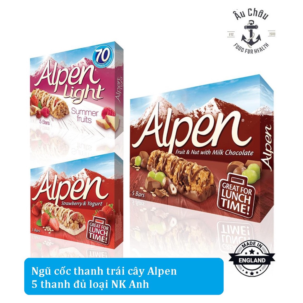 Thanh ngũ cốc ăn sáng Alpen dinh dưỡng dâu, sữa chua Light Summer Fruits Hộp 95g 5 Thanh NK Anh - ÂU CHÂU SHOP
