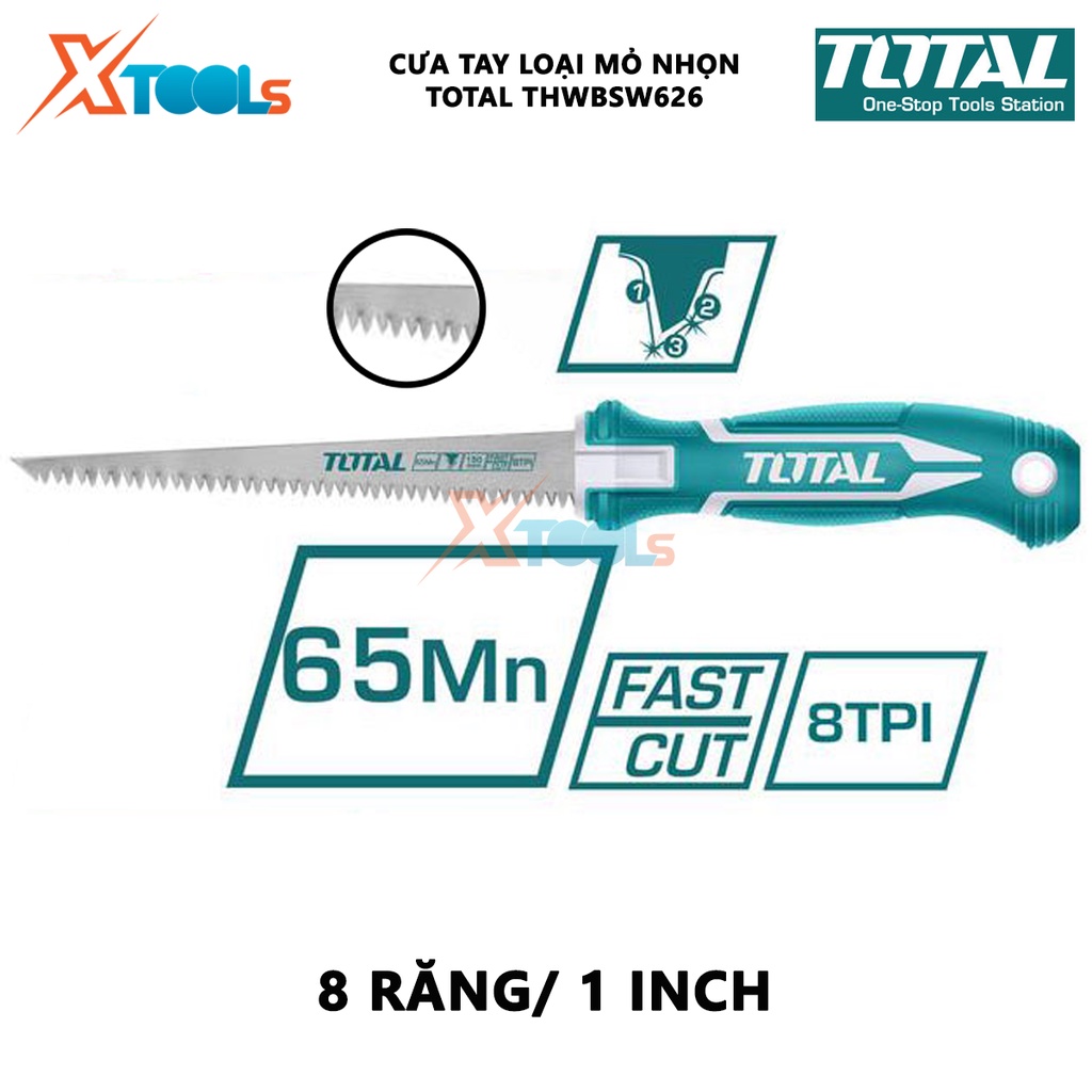 Cưa tay loại mỏ nhọn TOTAL THWBSW626 | dụng cụ cưa Kích thước 6 &quot;/ 150mm, Chất liệu Mn65, 8 răng/ 1 inch, răng mài chính