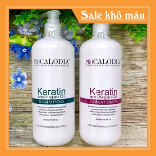 Dầu gội siêu mượt của Italia Calodia Shampoo Keratin and Argan Oil SPA - 500ml: Siêu phục hồi tóc hỏng, tóc hư tổn do hó