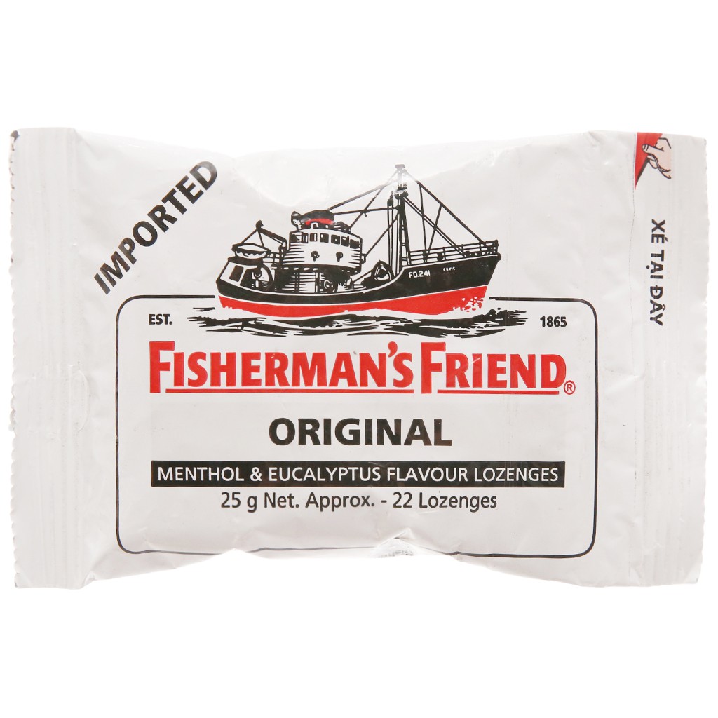 Kẹo cay con tàu không đường Fisherman's Friend vị bạc hà và khuynh diệp gói 25g