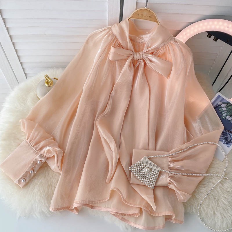 - Áo sơ mi tay bồng cổ nơ tiểu thư ulzzang organza- SM50 - jannahouse