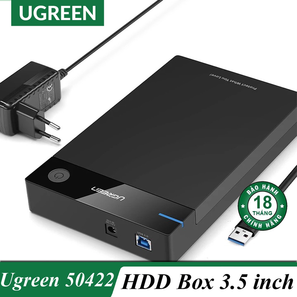 Hộp đựng ổ cứng 3.5 inch Sata/USB 3.0 hỗ trợ 10TB Chính Hãng Ugreen 50422