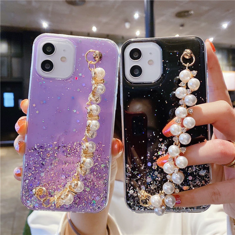 Ốp điện thoại kim tuyến có dây đeo ngọc trai for Huawei Nova 2 Lite Nova 2i 3i 5T Y7 Pro Y9 Prime 2019 Nova 3E 4E