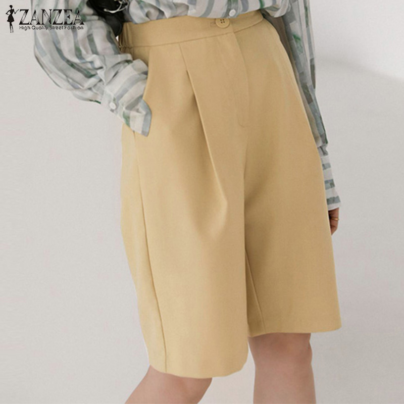 Quần Ngắn ZANZEA Ống Rộng Lưng Co Giãn Thời Trang Dành Cho Nữ
