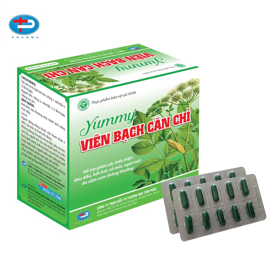 Viên Nang Yummy Viên Bạch Căn Chỉ TÂM PHÚC PHARMA Hỗ Trợ Giảm Đau Đầu Sổ Mũi Ngạt Thở Do Cảm Cúm Thông Thường