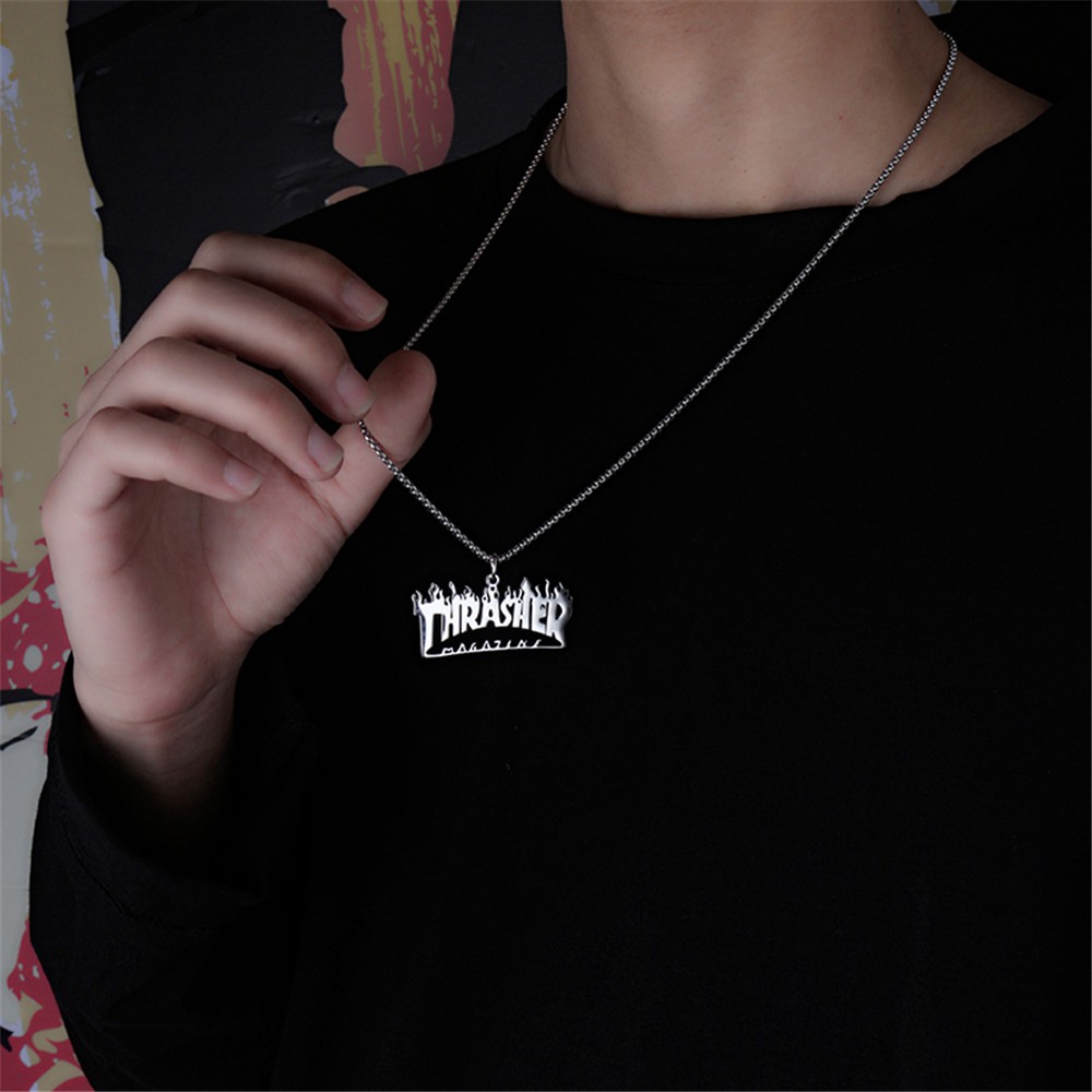 Dây chuyền mặt chữ THRASHER phong cách hip hop thời trang dành cho nam và nữ