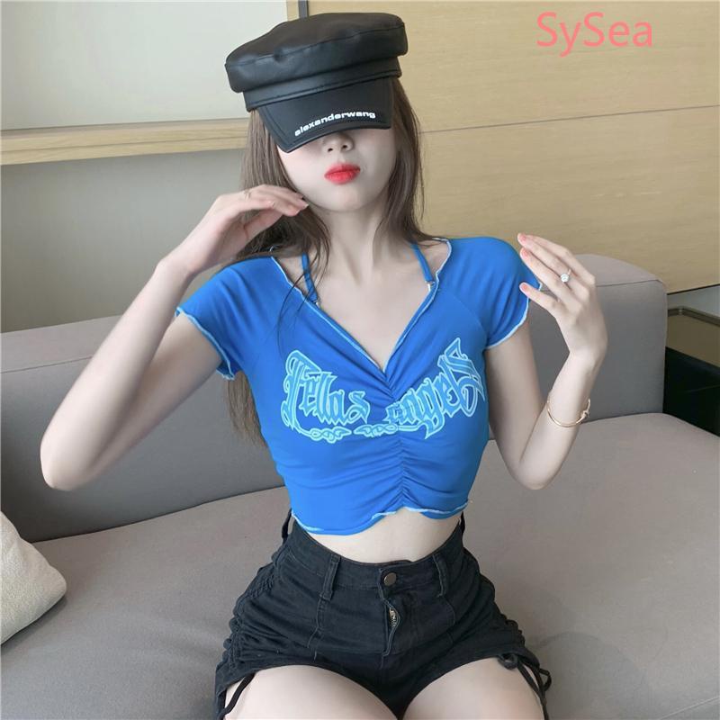 Áo Croptop Cổ Chữ V In Họa Tiết Quyến Rũ Thời Trang Mùa Hè Cho Nữ