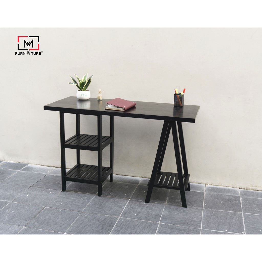 Bàn làm việc lắp ráp gỗ thông tự nhiên 100% thương hiệu MW FURNITURE size 50x120x75 cm màu đen