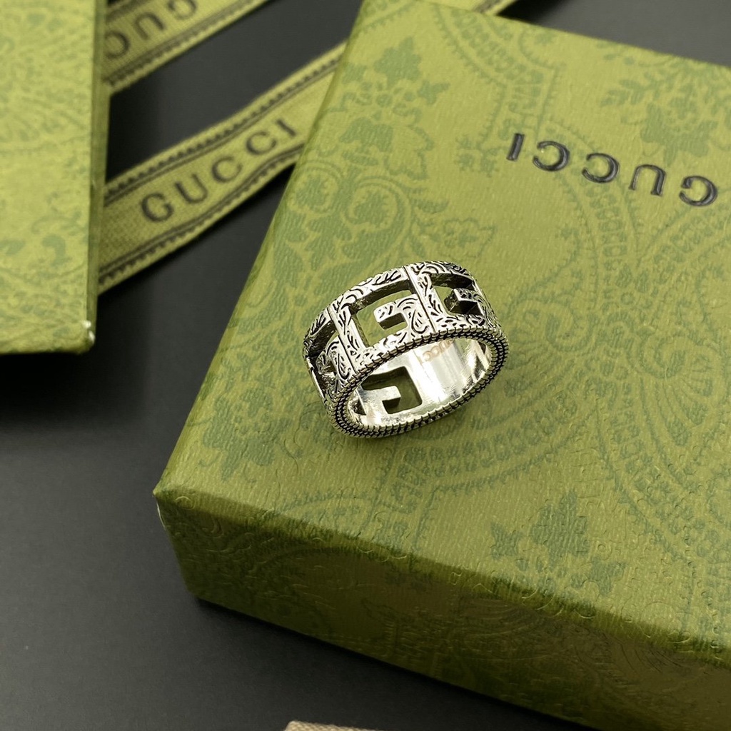 Nhẫn Gucci Mạ Vàng/Bạc 925 In Chữ GG Đôi Phong Cách Hàn Quốc Đơn Giản Thời Trang Cho Nữ