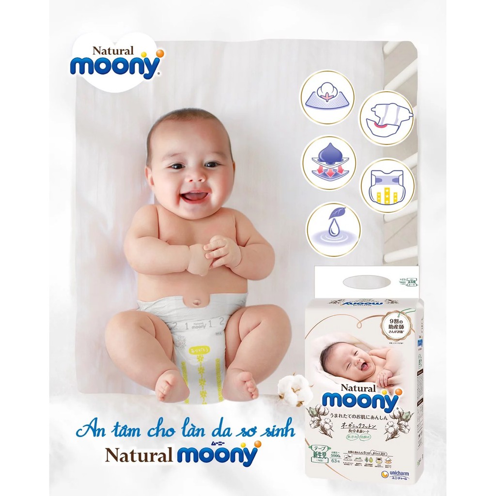 Bỉm Moony Natural FREESHIP Moony Natural Nội Địa Chính Hãng - Bỉm Moony Dán/Quần Đủ Size NB63/S58/M48/L36/XL32