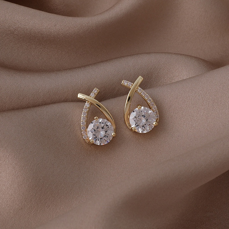 Bông tai nhỏ đính đá, kim bạc 925, mạ vàng 14k