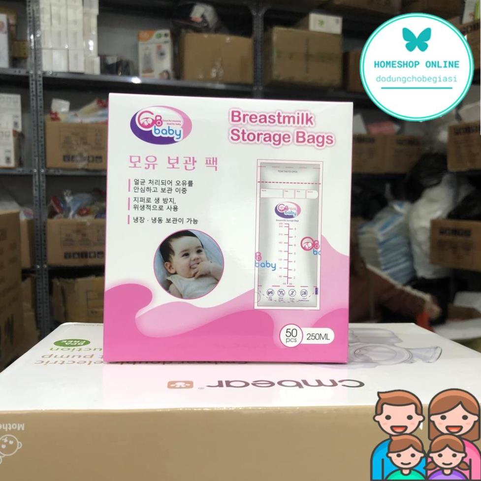 Hộp 50 túi trữ sữa GB Baby Hàn Quốc 250ml 2 lớp khóa zip chắc chắn an toàn theo công nghệ Hàn Quốc