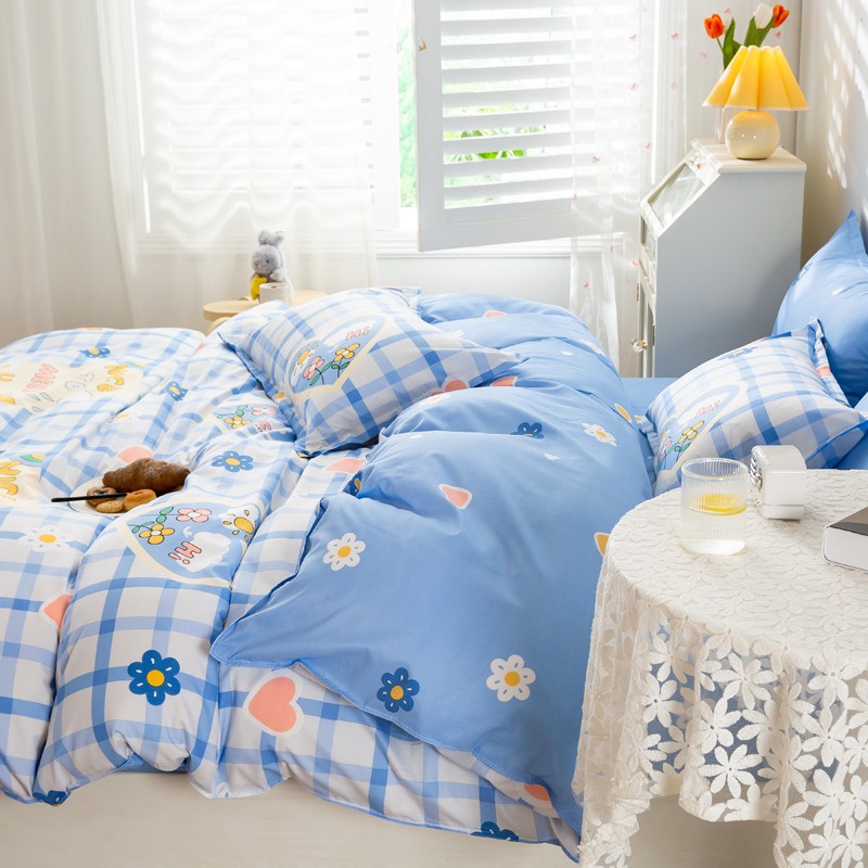 Bộ chăn ga gối Poly Cotton HQ Kẻ caro Nice đáng yêu dễ thương (Tặng vỏ gối ôm) - Miễn phí bo chun