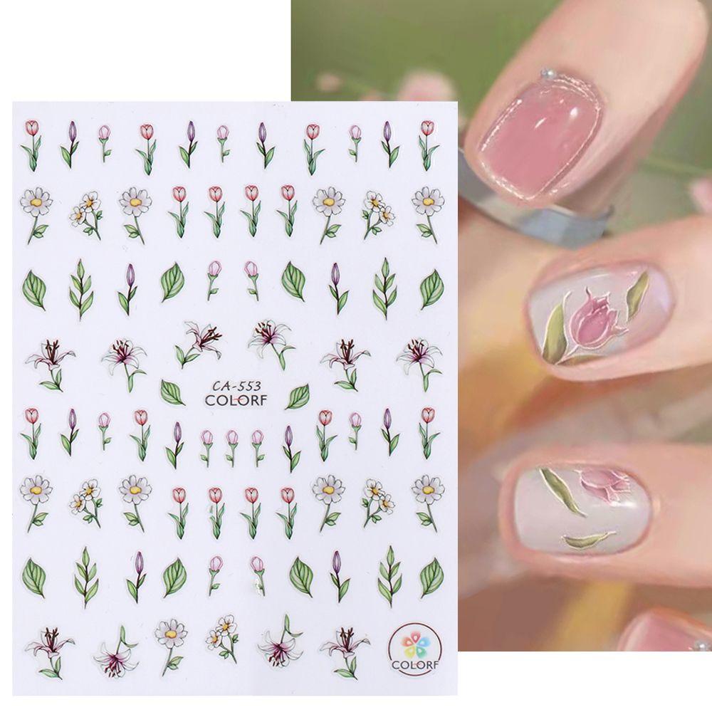 Miếng Dán Trang Trí Móng Tay Tự Dính Hình Hoa Tulip Nhiều Màu Sắc