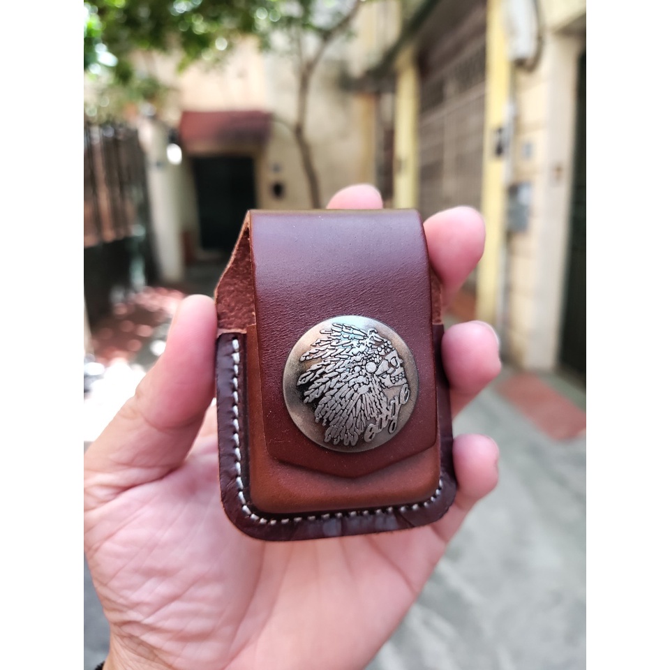 Bao da Zippo gắn thắt lưng , bao da bò Handmade - BBL008