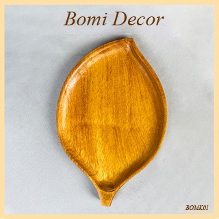 Khay gỗ decor BOMI - Khay gỗ đựng đồ ăn gỗ đỏ, gỗ dâu hình lá trầu siêu đẹp BOMK01