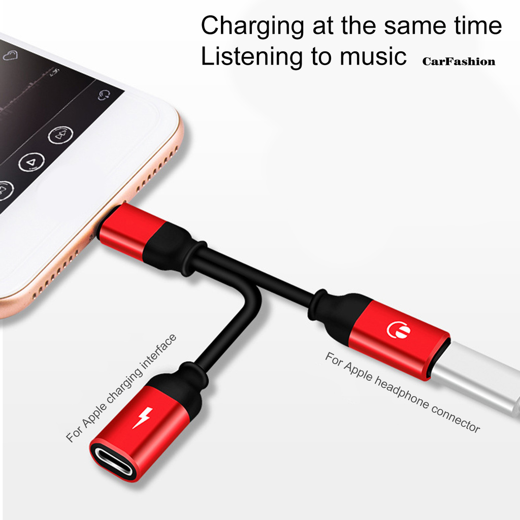 CAR|Aluminum Alloy 2-in-1 Splitter Adapter Cable Headphone Jack Fast Charging Port Dual Converter for iPhone
