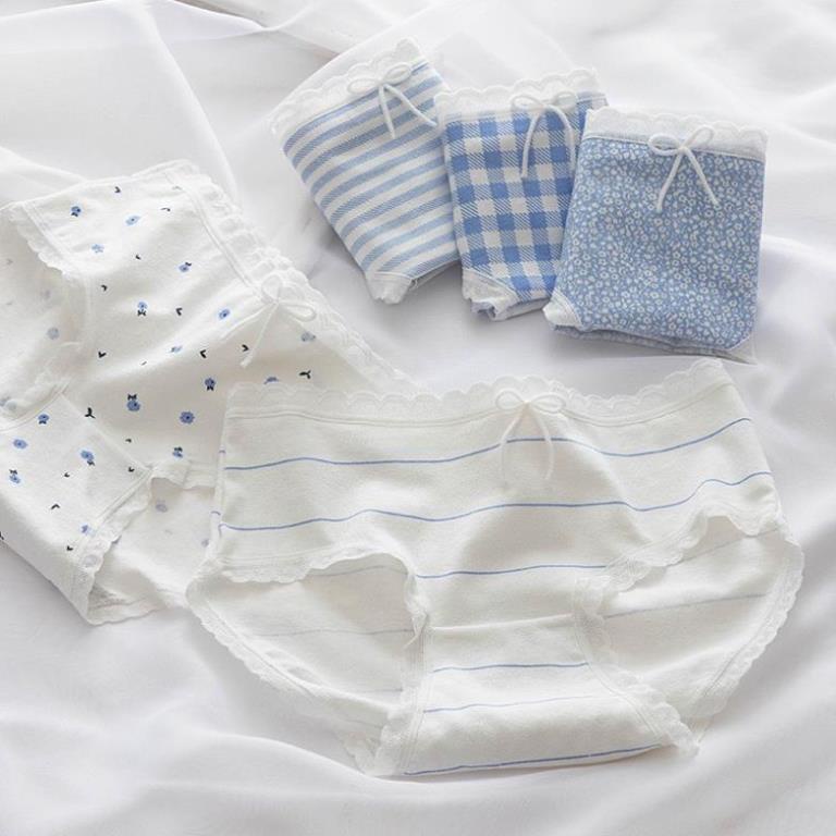 Quần Lót Nữ Cotton Dễ Thương Tông Xanh Cao Cấp Kháng Khuẩn Nhiều Họa Tiết Caro Kẻ Xinh Xắn 335