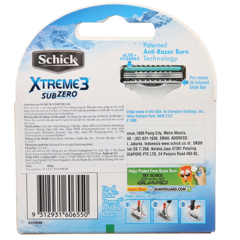 Vỉ 4 Lưỡi Dao Cạo Schick Xtreme3 4s