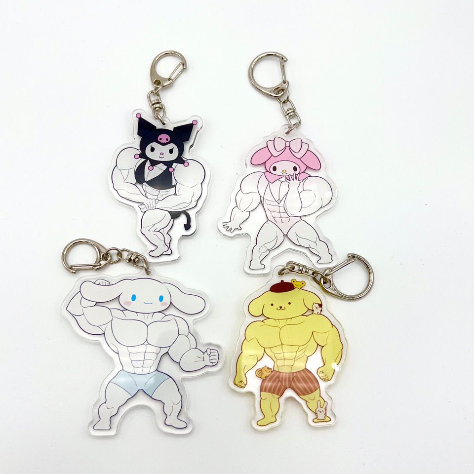 Móc khoá hình Cinnamoroll dễ thương cơ bắp, anime Macho Melody Kuromi cute đô con cặp đôi