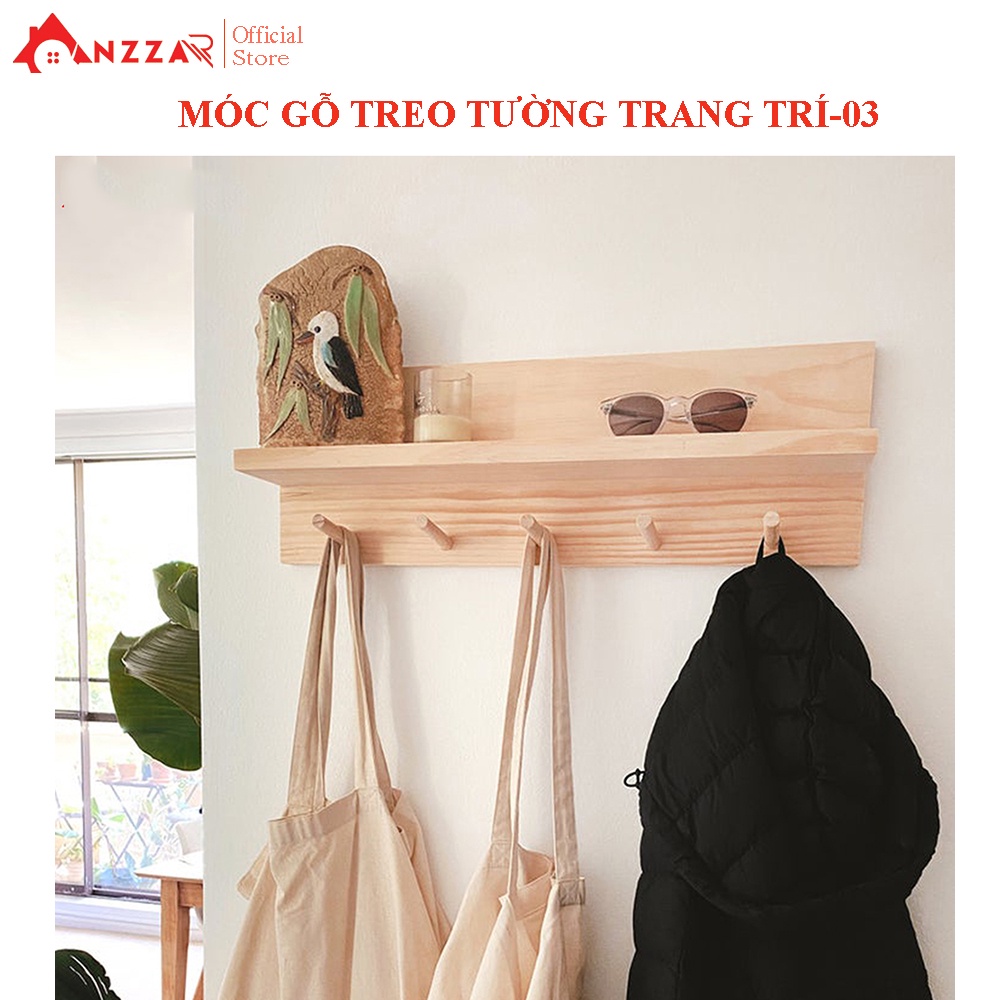 Giá gỗ treo quần áo Anzzar D45xR15xC11cm thiết kế mới tiện dụng, gỗ thông nhập khẩu trang trí nội thất phòng ngủ KG-05