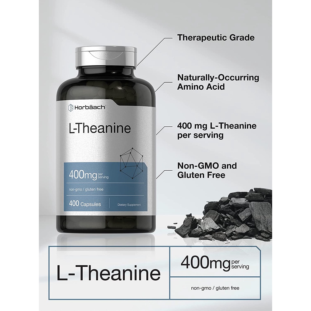 Horbaach L-Theanine 400mg - Viên uống giảm stress, giảm căng thẳng, hỗ trợ tim mạch 400 viên