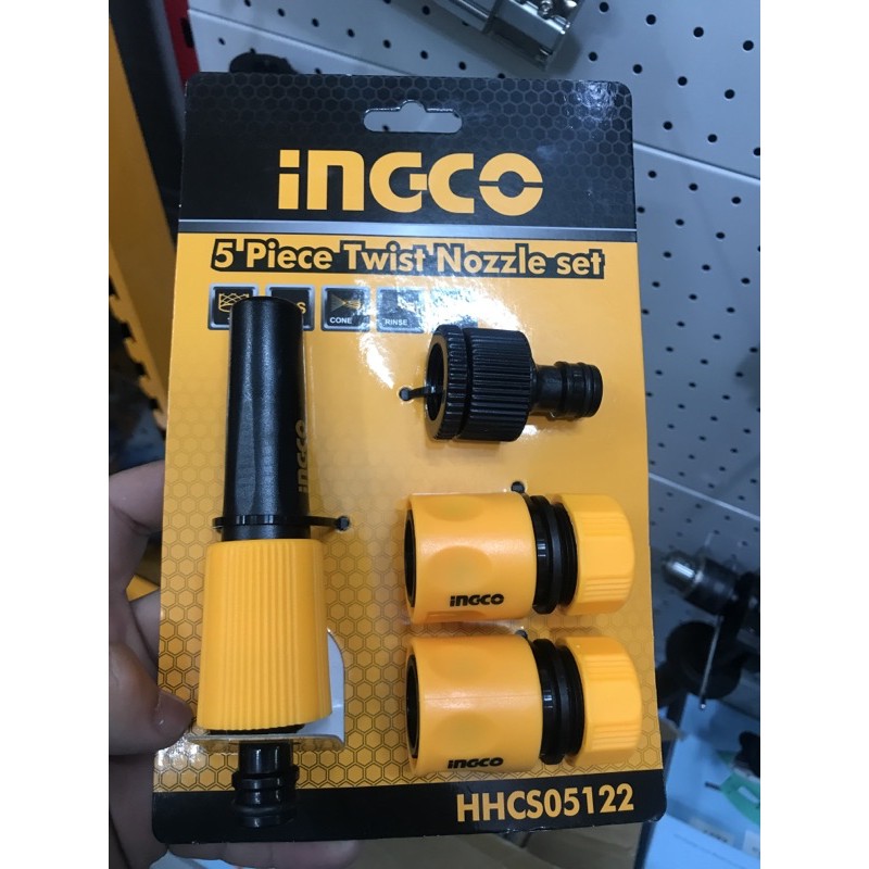 Bộ năm khớp nối INGCO HHCS05122 khớp nối vòi xịt rửa gồm 2 đầu nối nhanh 1/2'' nhựa và 1 khớp nối 1/2 inch