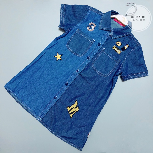 Đầm sơ mi bé gái denim thêu