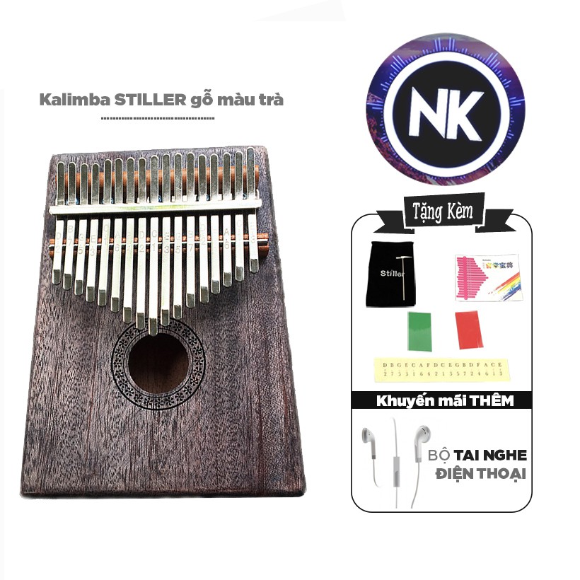 Đàn Kalimba Stiller 17 Phím Gỗ Màu Trà Tặng Kèm Tai Nghe Điện Thoại - Hàng Có Sẵn