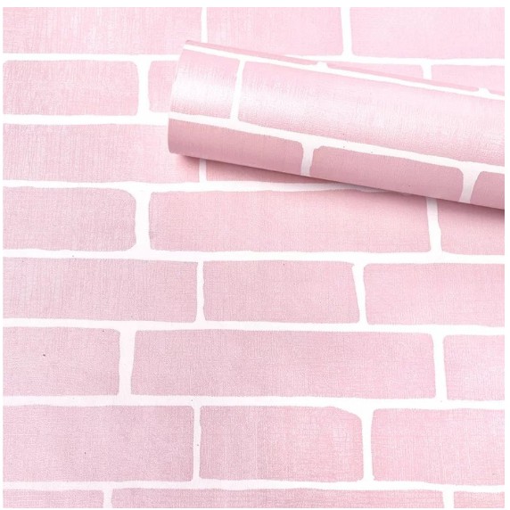 Cuộn 5m giấy dán tường gạch hồng trơn - khổ rộng 45cm có keo sẵn